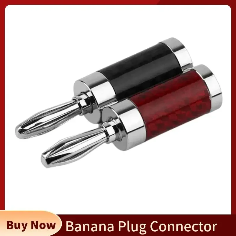 Shelly Plug - ขั้วต่อปลั๊กกล้วย4มม. แจ็คเชื่อมต่อสัญญาณเสียงของตัวผู้พร้อมสกรูชุบโรเดียมเปลือกคาร์บอนไฟเบอร์สำหรับเครื่องขยายเสียงมิกเซอร์สีดำสีแดง