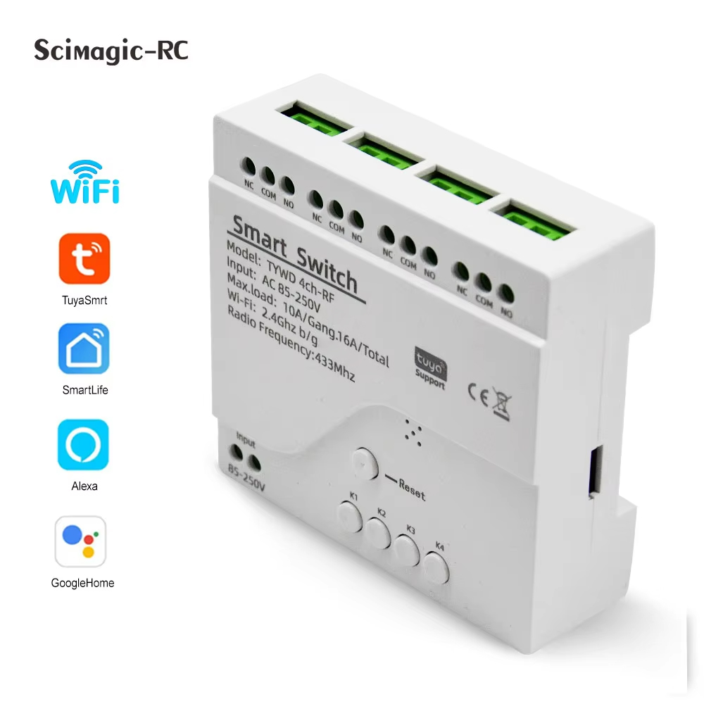 Tuya 4 Channel - โมดูลรีเลย์สมาร์ททูย่า 4 ช่อง สำหรับระบบอัตโนมัติภายในบ้าน DC12V 7-32V
