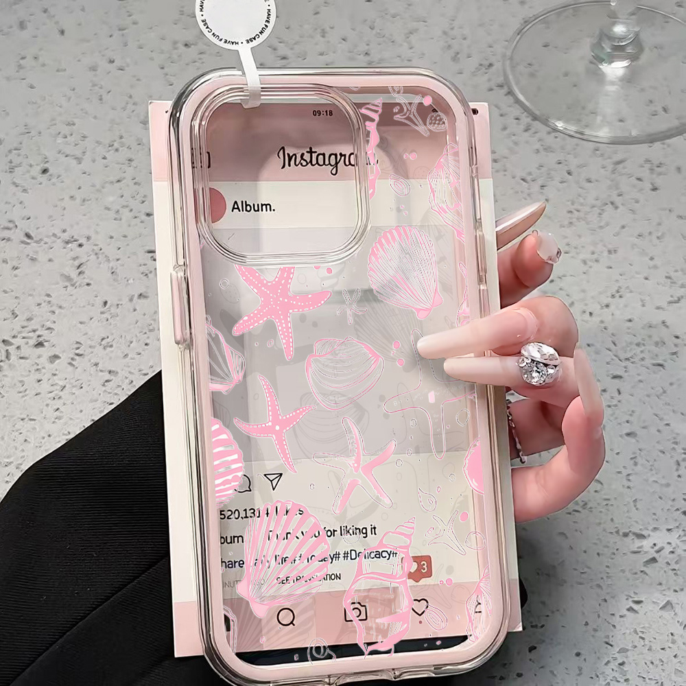 Shelly - เคสโทรศัพท์ใสลายเปลือกหอยสีชมพูฤดูร้อน สำหรับ iPhone 17 13 16