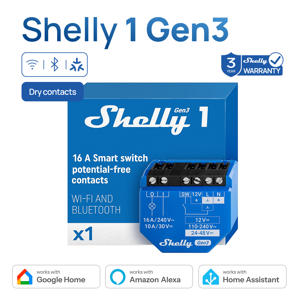 Shelly Plug - สวิตช์อัจฉริยะแบบไร้สาย Shelly 1 Gen3 รองรับ WiFi