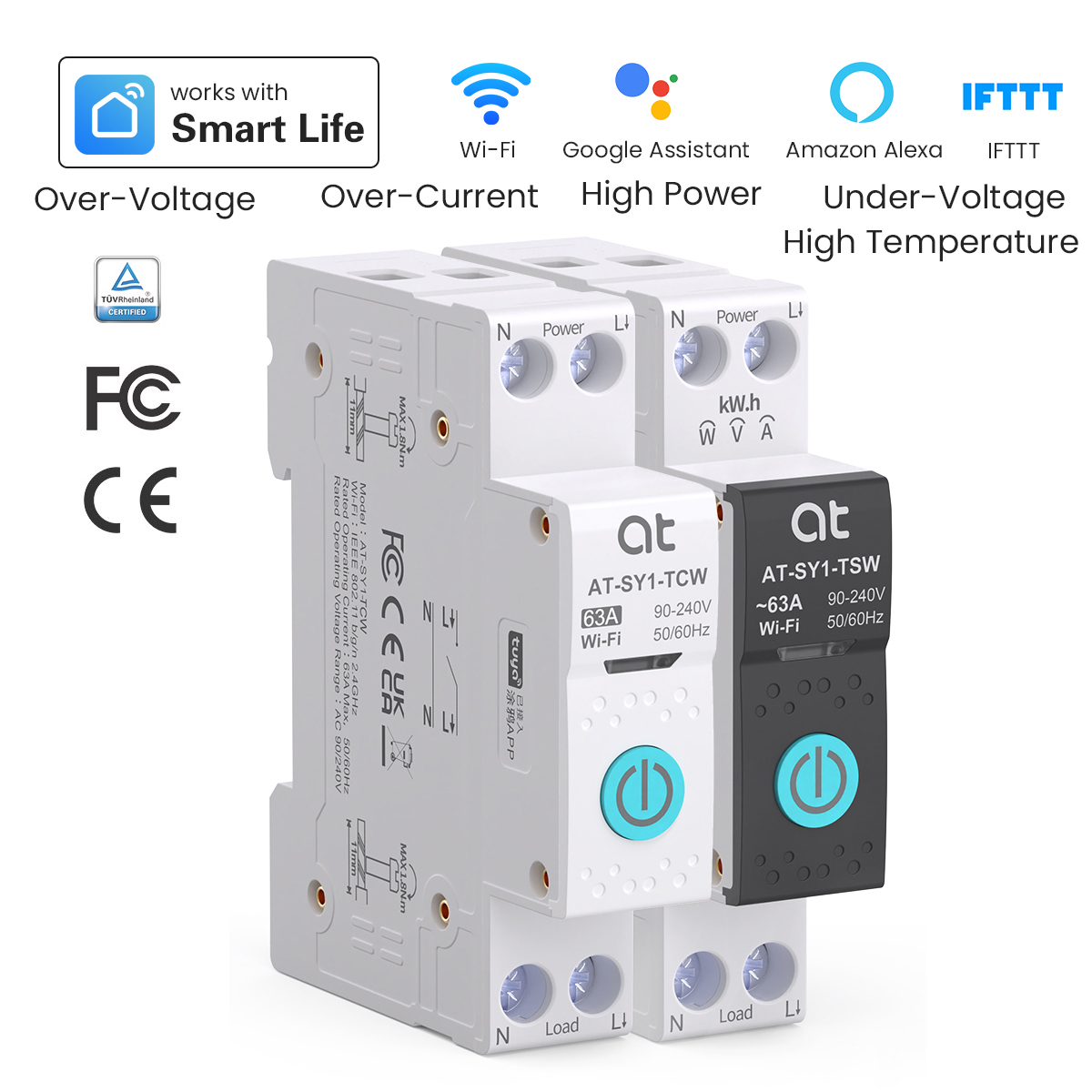 Smart Relay Tuya - เบรกเกอร์วงจรไฟฟ้าอัจฉริยะ Tuya WiFi 1P+N 63A MCB