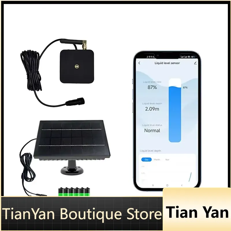 Tuya Smart - EE1 สำหรับ Tuya TLC2502-WF-S เซ็นเซอร์วัดระดับน้ำแบบอัลตราโซนิกพร้อมแผงโซลาร์เซลล์ เครื่องตรวจวัดระดับน้ำอัจฉริยะผ่าน