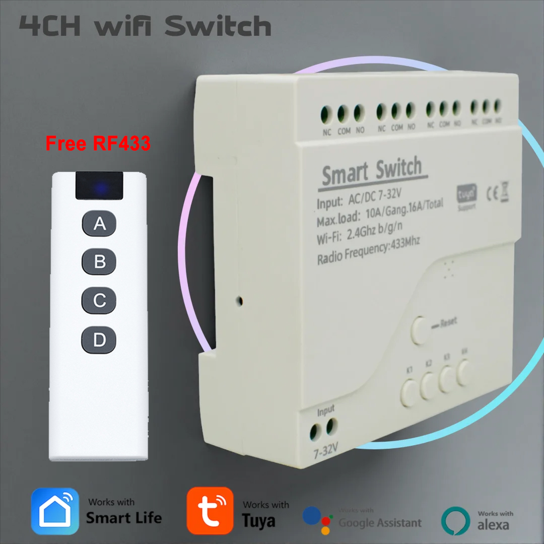Tuya 4 Channel - สวิตช์ตัดวงจร Wifi 4 ช่องทาง Tuya Smart