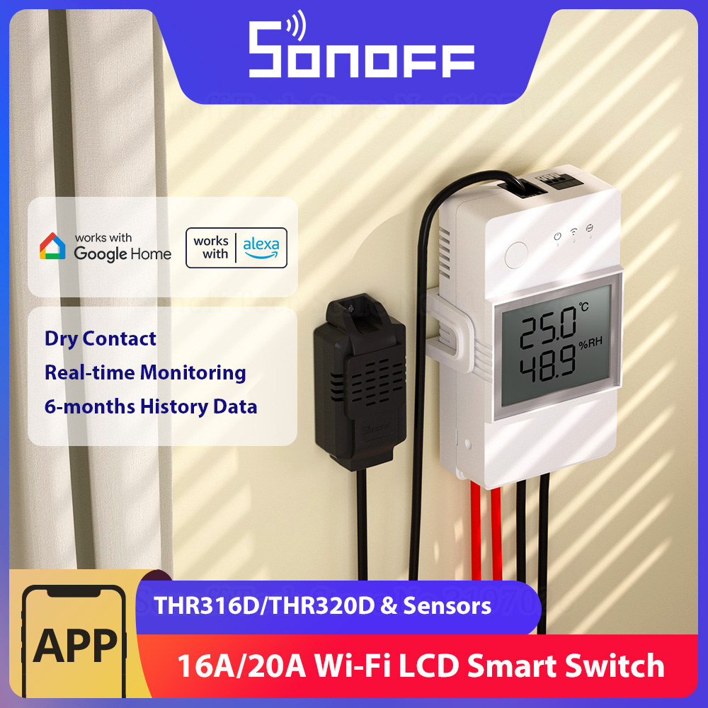 Sonoff Mini R4 - SONOFF THR316D/THR320D อุณหภูมิความชื้นสมาร์ทสวิทช์ 16A/20A แห้งเอาต์พุตหน้าจอ LCD