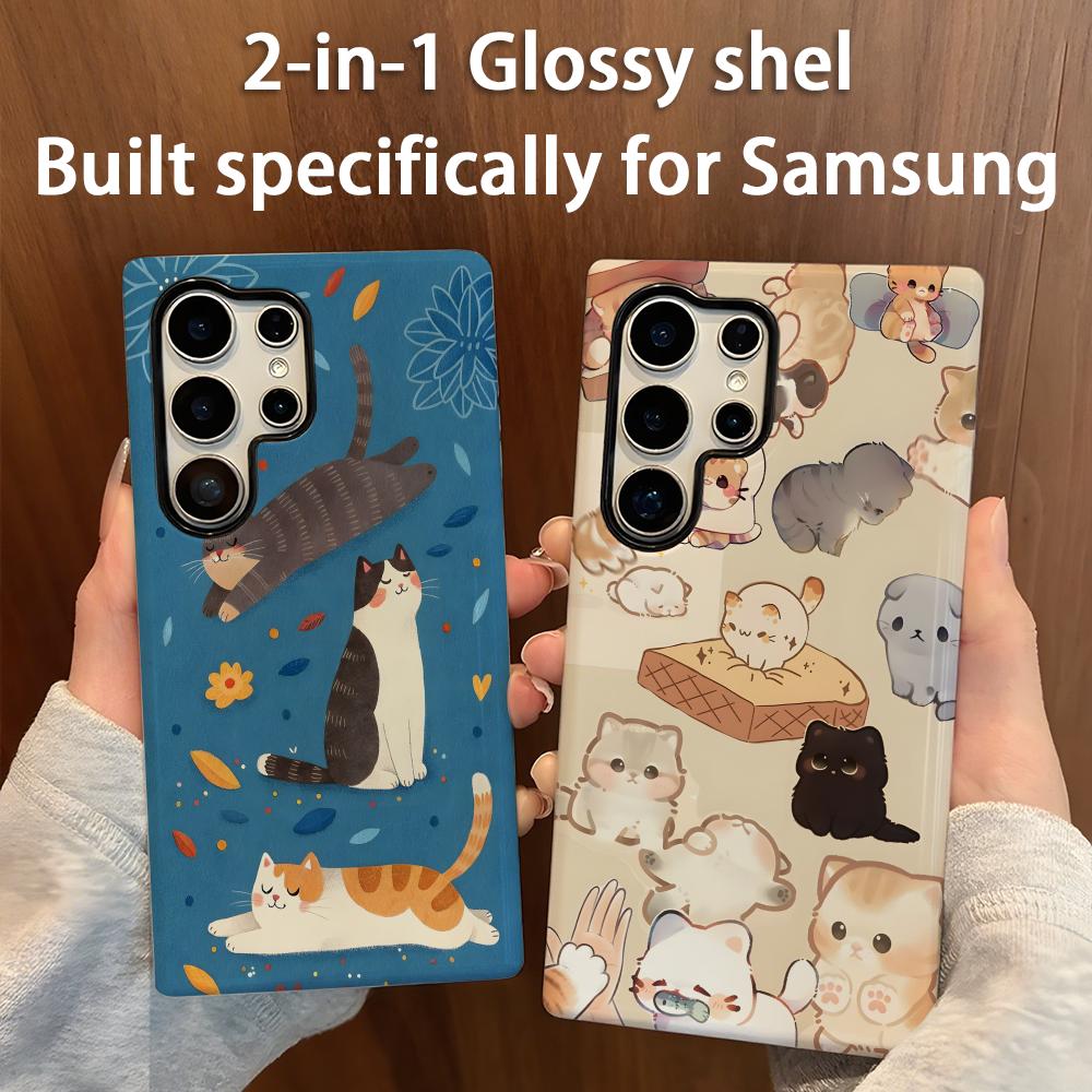 Shelly - แมวน่ารักเคสโทรศัพท์ 2-in-1 Glossy SHELLสําหรับSamsung Galaxy S25