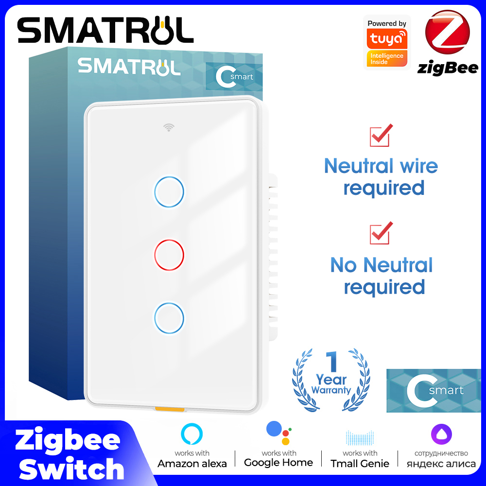 Smart Relay Tuya - สวิตช์ไฟอัจฉริยะ Tuya Zigbee แบบสัมผัส ไม่ต้องใช้สายกลาง ติดผนัง