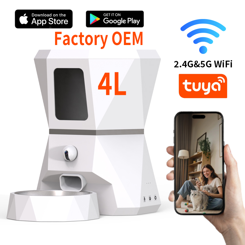 Tuya Smart - เครื่องให้อาหารแมวอัตโนมัติคุณภาพสูง 4 ลิตร ควบคุมผ่านแอป Tuya พร้อม