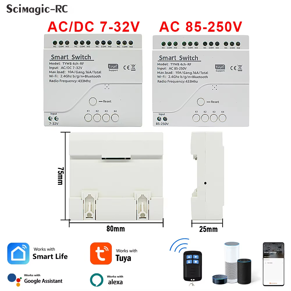 Tuya 4 Channel - รีเลย์อัจฉริยะ Wifi 4CH โมดูลสวิตช์ไร้สาย 4 ช่อง