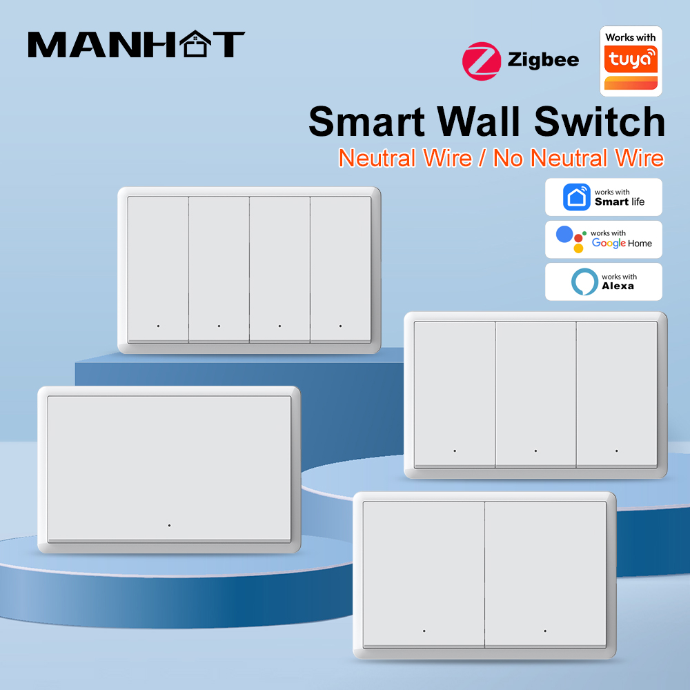 Smart Relay Tuya - MANHOT ZigBee3.0 สวิตช์อัจฉริยะ ไม่ต้องใช้สายกลาง สวิตช์ไฟติดผนังอัจฉริยะแบบ US